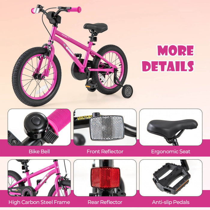 Costway 16-inch Kid's Bike For 4-7 Years Old With Adjustable Saddle & Anti-slip Handlebar Pink