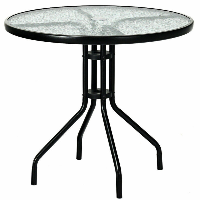 Costway 3PCS Patio Bistro Furniture Set Rocking Glider Chair Glass Table W/Umbrella Hole
