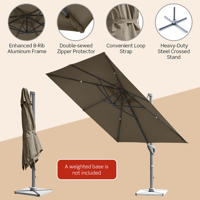 Costway 10x10 ft Patio Offset Cantilever Umbrella Aluminum 360° Rotation Tilt Coffee
