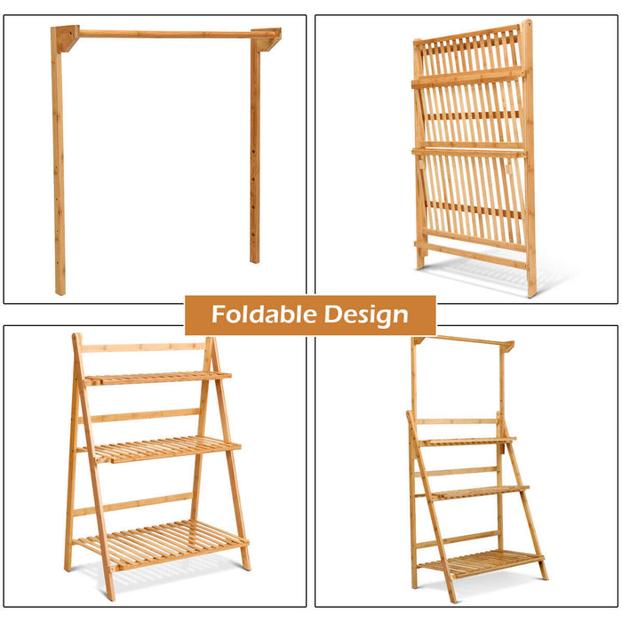 Costway 3 Tier Bamboo Hanging Folding Plant Shelf Stand Flower Pot Display Rack Bookcase