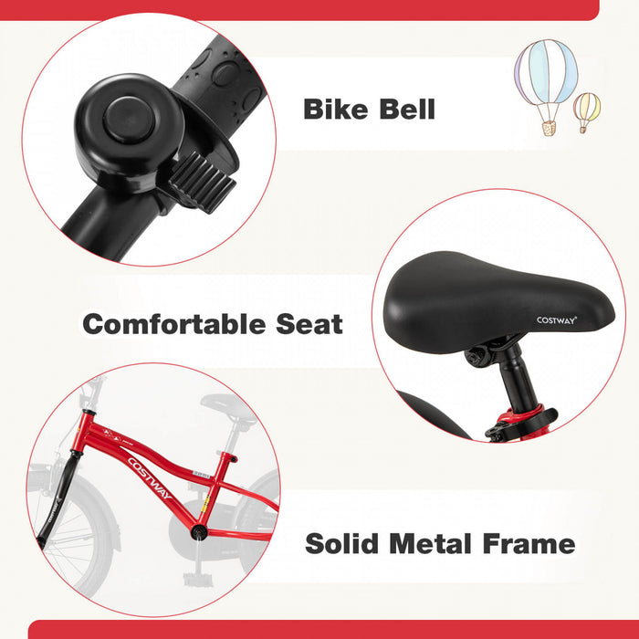 Costway 16\" Kids Bike For 4-7 Years Old Boys & Girls With Adjustable Seat Handbrake Reflectors Red