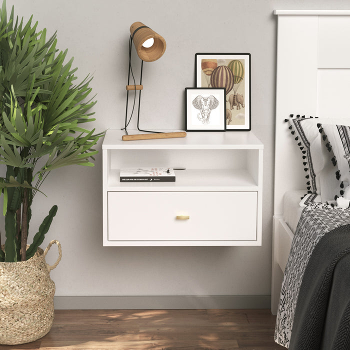 Floating Shelf with Drawer - White