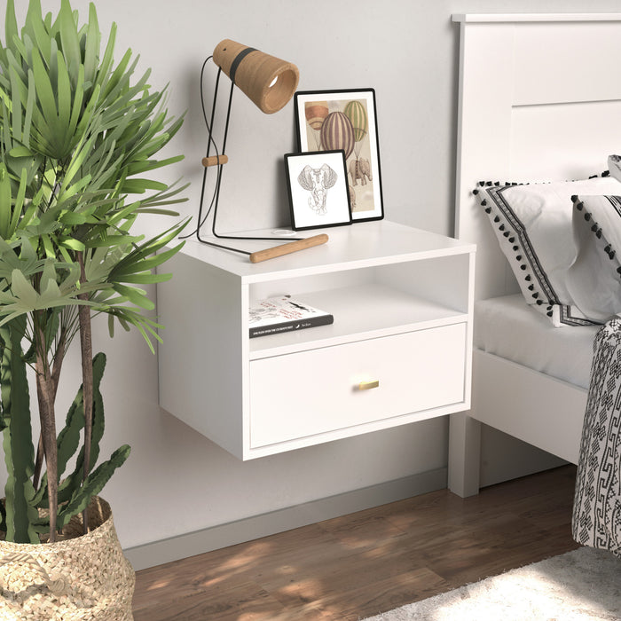 Floating Shelf with Drawer - White
