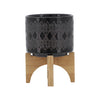 Ceramic 5\" Aztec Planter with Wood Stand - Black