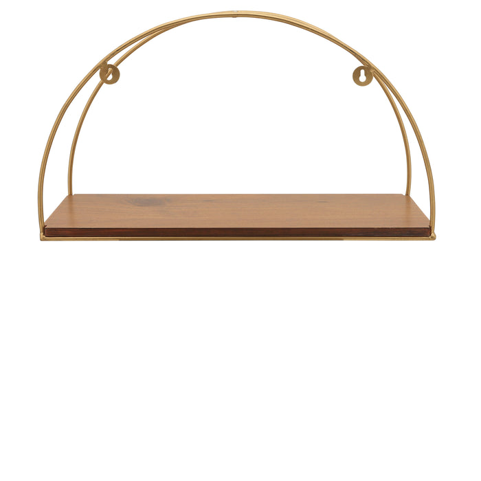Metal and Wood Half-Moon Wall Shelves Set of 3 - Brown and Gold