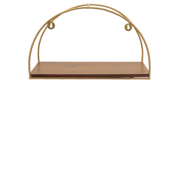 Metal and Wood Half-Moon Wall Shelves Set of 3 - Brown and Gold
