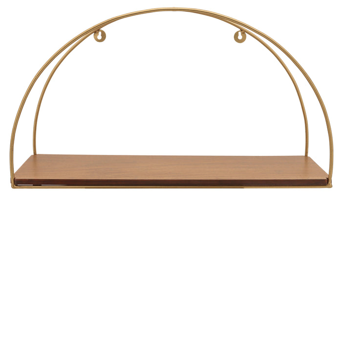 Metal and Wood Half-Moon Wall Shelves Set of 3 - Brown and Gold