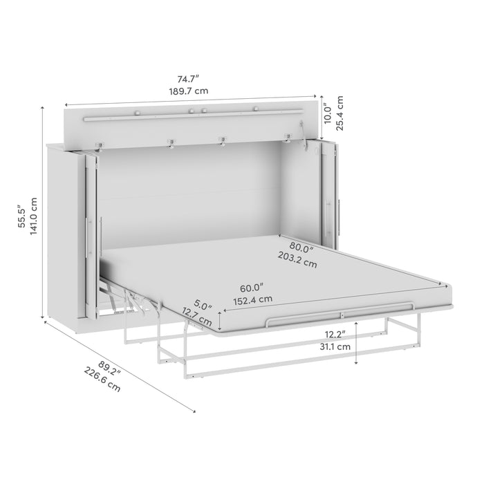 Bestar Pur 75 W Queen Cabinet Bed with Mattress - Black Walnut