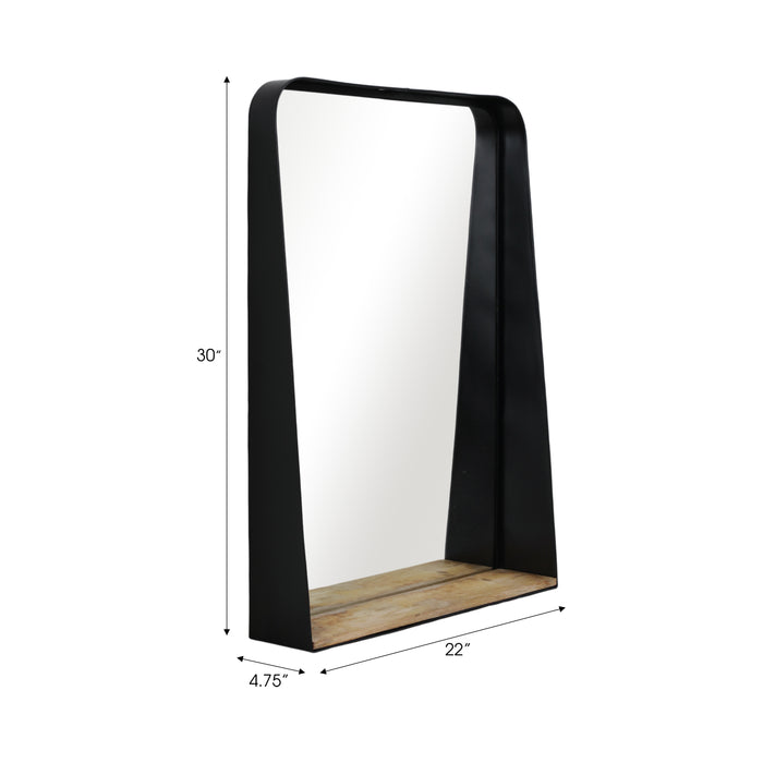 Metal 22\" x 30\" Mirror with Shelf - Black and Brown