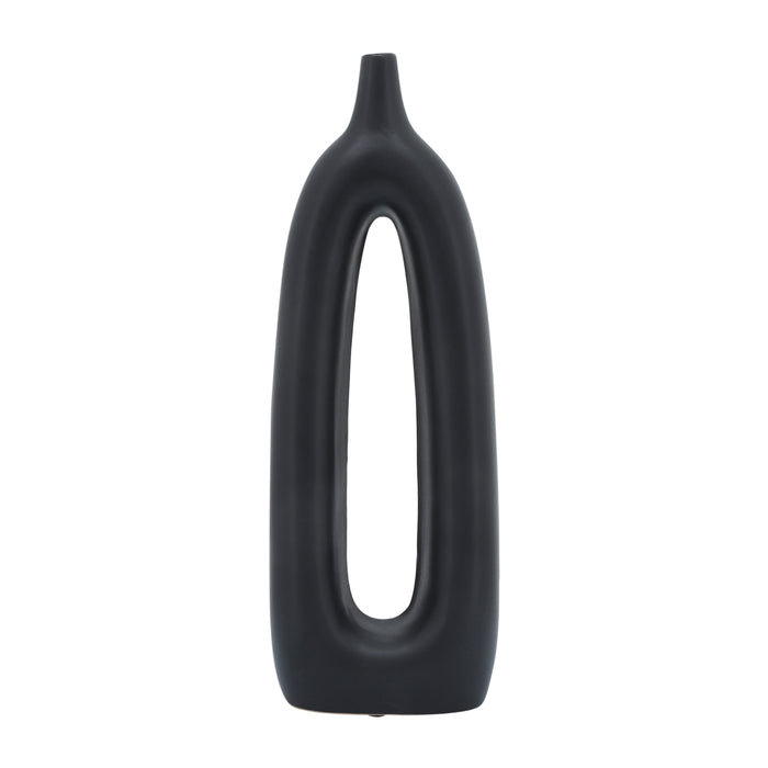 Ceramic 14\" Open Cut-Out Vase - Black