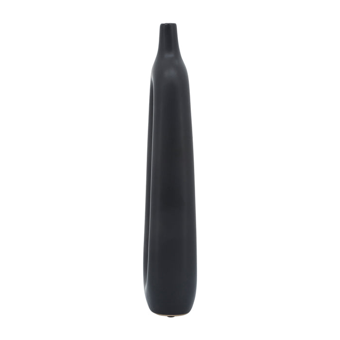 Ceramic 14\" Open Cut-Out Vase - Black