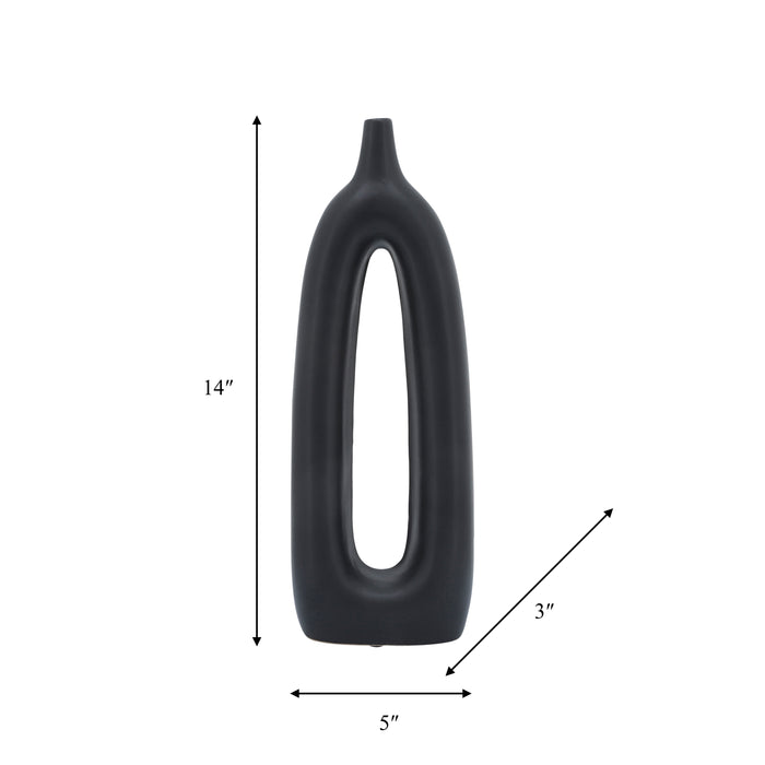 Ceramic 14\" Open Cut-Out Vase - Black
