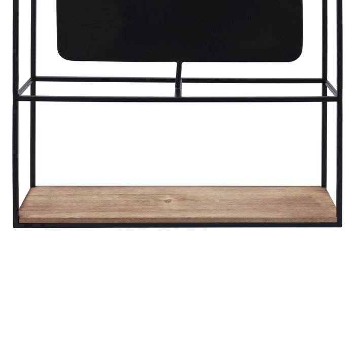 Wood and Metal 36\" Wall Shelf with Mirror - Black and Brown