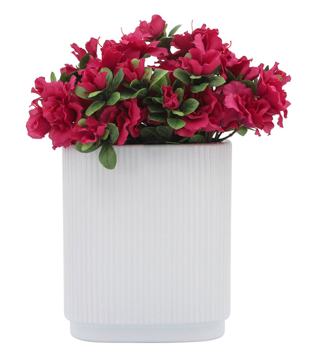 White 8\" Ceramic Ridged Vase