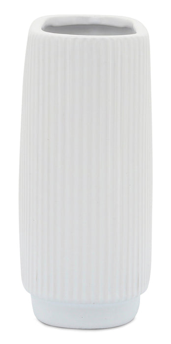 White 8\" Ceramic Ridged Vase