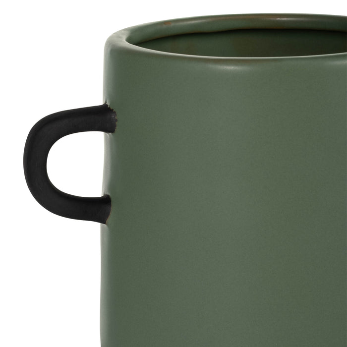 Ceramic 9\" Eared Vase - Dark Sage