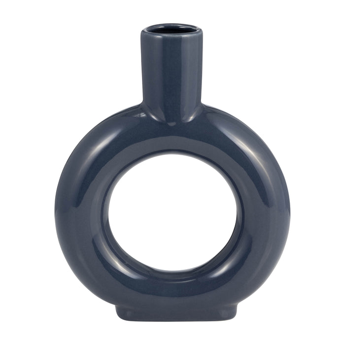 Ceramic 9\" Round Cut-Out Vase - Cobalt Blue