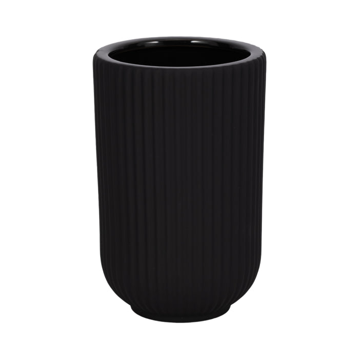 Ceramic 7\" Ridged Vase - Black