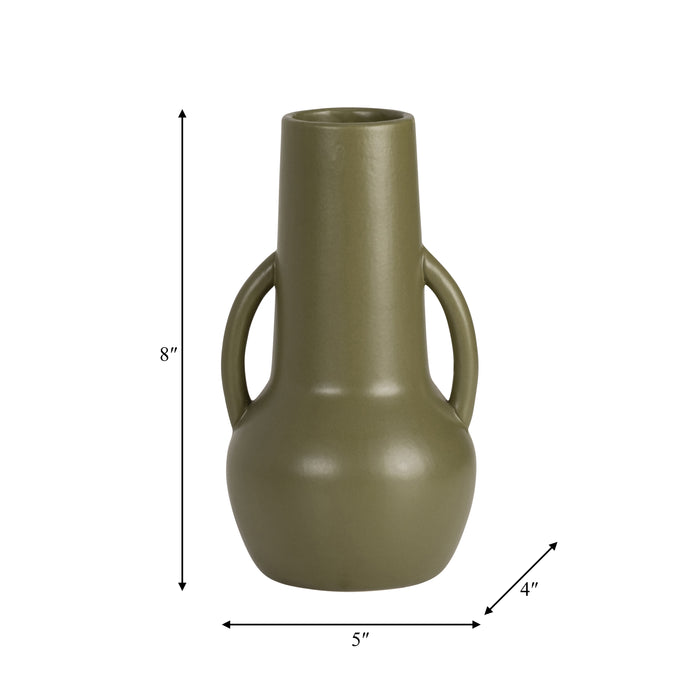 Ceramic 8\" Vase with Handles - Olive
