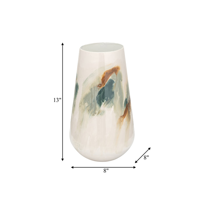 Iron 13\" Coloured Stained Vase - White