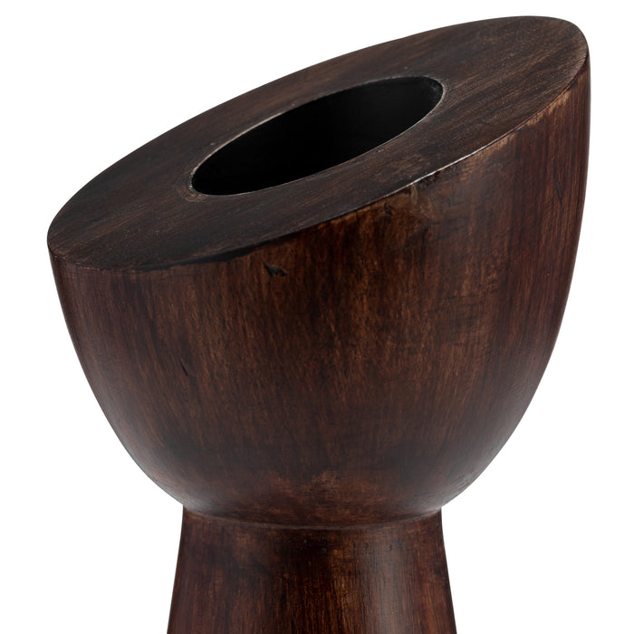 Wood 11\" Slanted Candle Holder - Brown