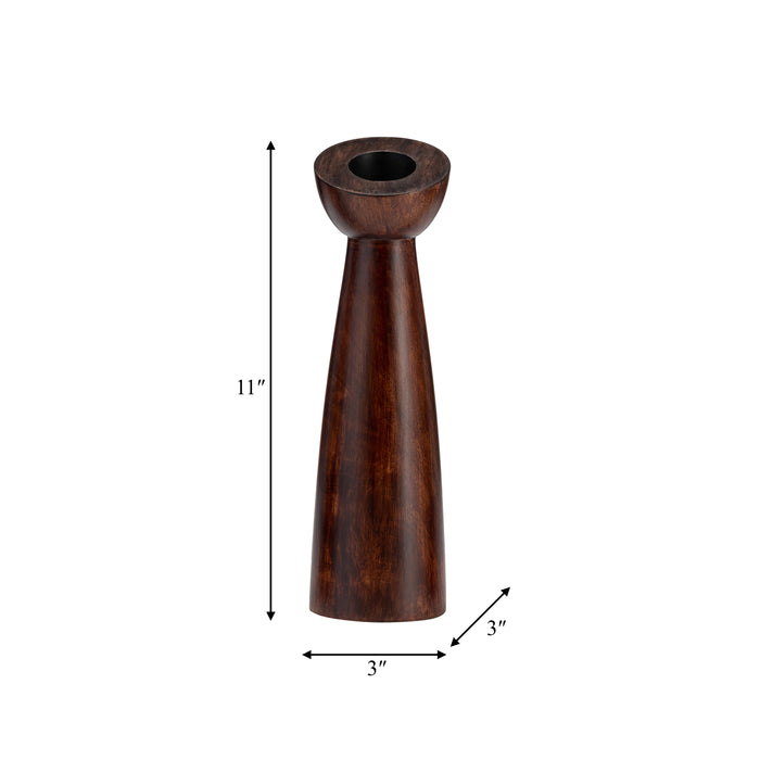 Wood 11\" Slanted Candle Holder - Brown