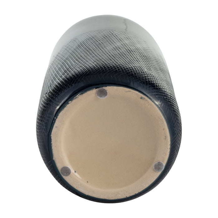 Ceramic 10\" Grooved Vase - Navy Blue