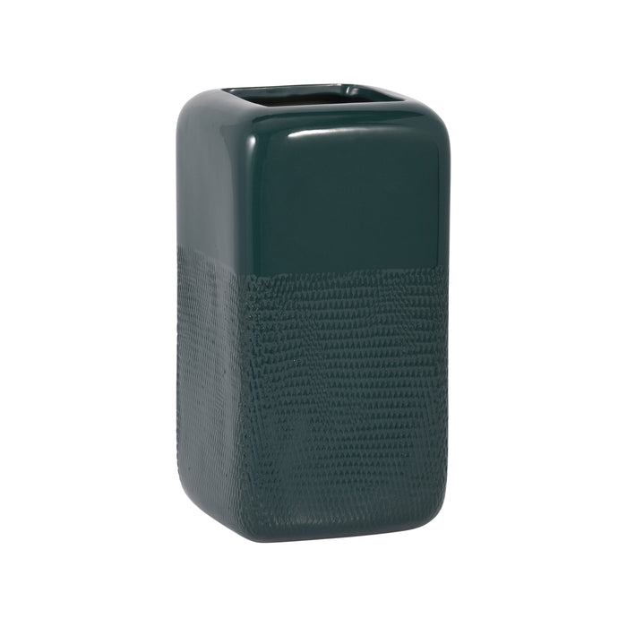Ceramic 10\" Squared Groove Vase - Forest Green