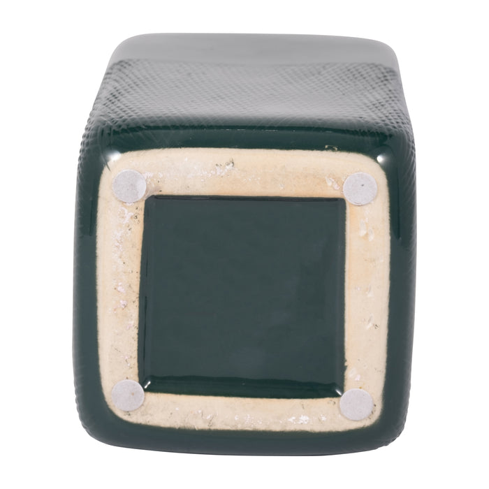 Ceramic 10\" Squared Groove Vase - Forest Green