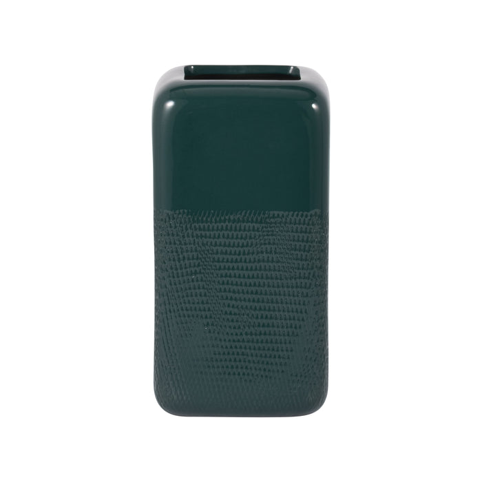 Ceramic 10\" Squared Groove Vase - Forest Green