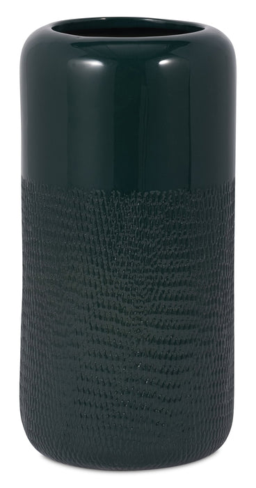 Forest Green 10\" Ceramic Grooved Vase