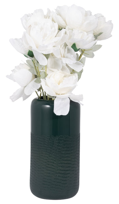 Forest Green 10\" Ceramic Grooved Vase