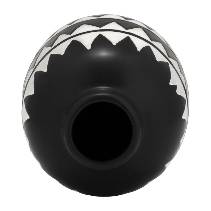 Ceramic 9\" Tribal Flower Vase - Black and White