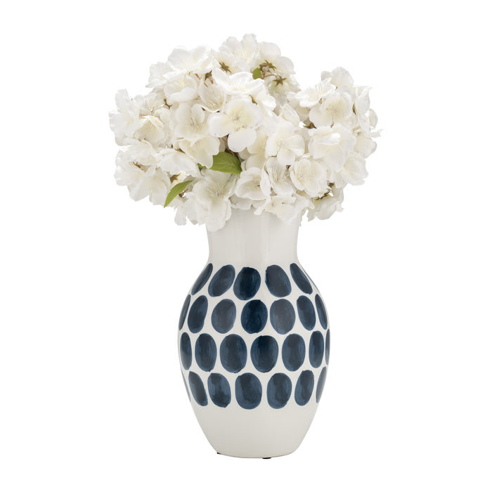 Ceramic 10\" Navy Polka Dot Flower Vase - White