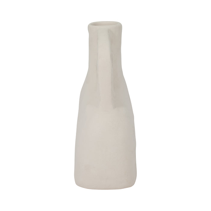 Ceramic 8\" Rough Triple Handle Vase - White