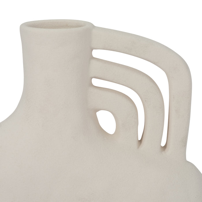 Ceramic 8\" Rough Triple Handle Vase - White