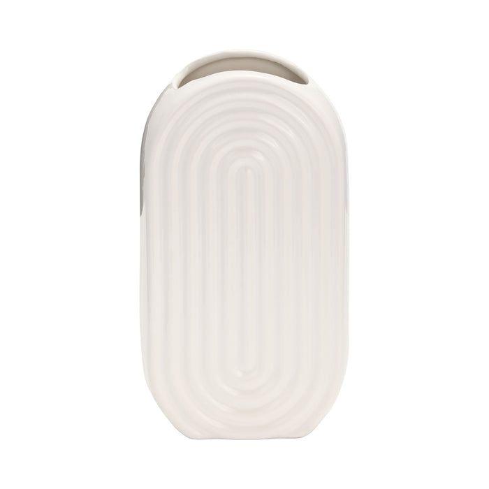 Ceramic 9\" Oval Ridged Vase - White