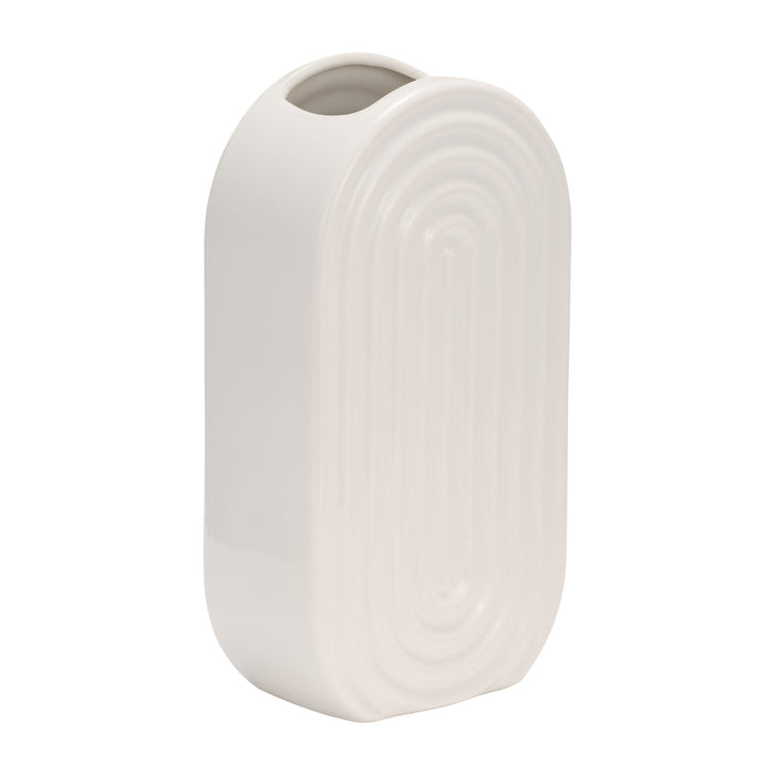 Ceramic 11\" Oval Ridged Vase - White