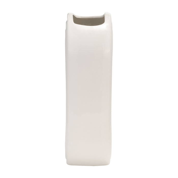 Ceramic 11\" Oval Ridged Vase - White