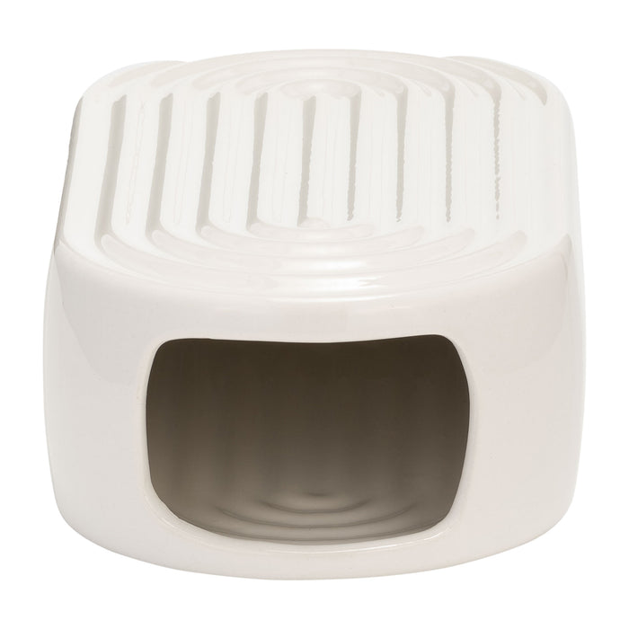 Ceramic 11\" Oval Ridged Vase - White