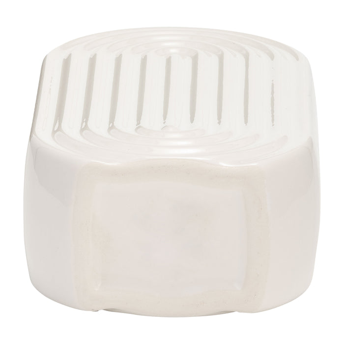 Ceramic 11\" Oval Ridged Vase - White