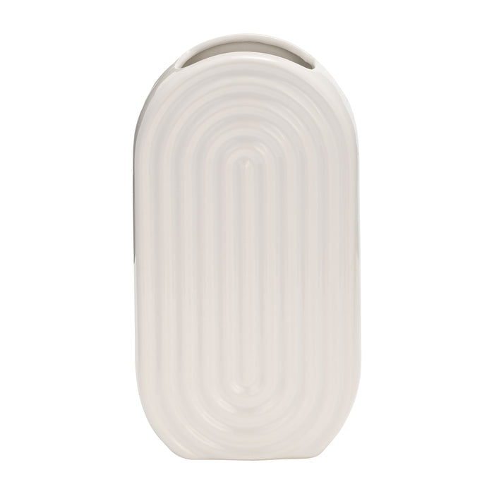 Ceramic 11\" Oval Ridged Vase - White
