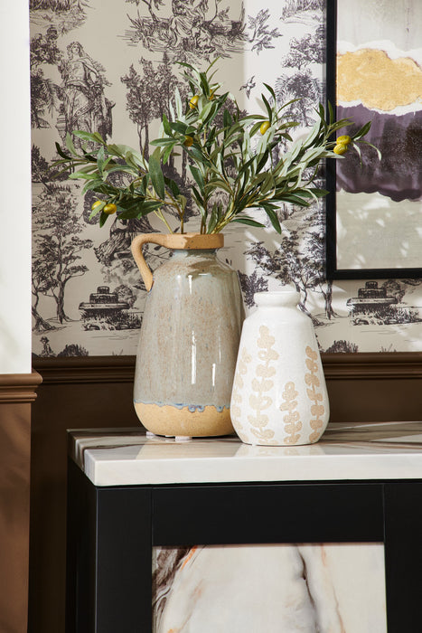 Ceramic 9\" Botanical Vase - Ivory