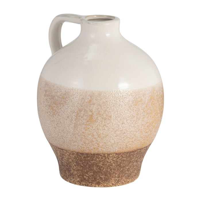 Ceramic 9\" Jug Vase - White and Tan