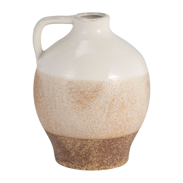 Ceramic 9\" Jug Vase - White and Tan