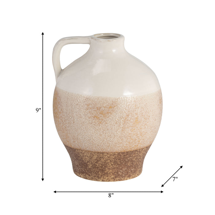 Ceramic 9\" Jug Vase - White and Tan