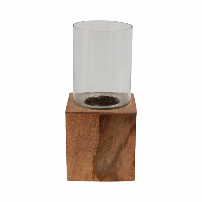 Wood 13\" Square Base Pillar Candle Holder - Natural