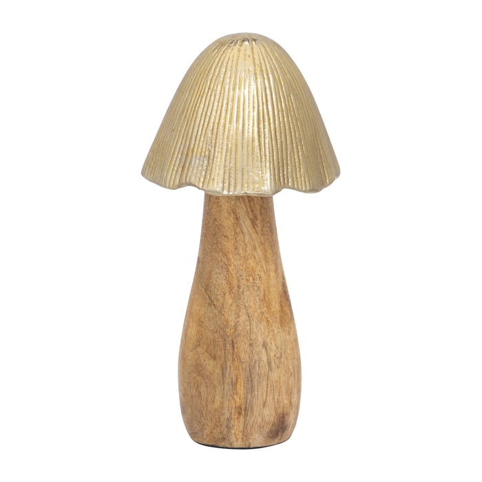 Wood 8\" Mushroom with Metal Top - Gold