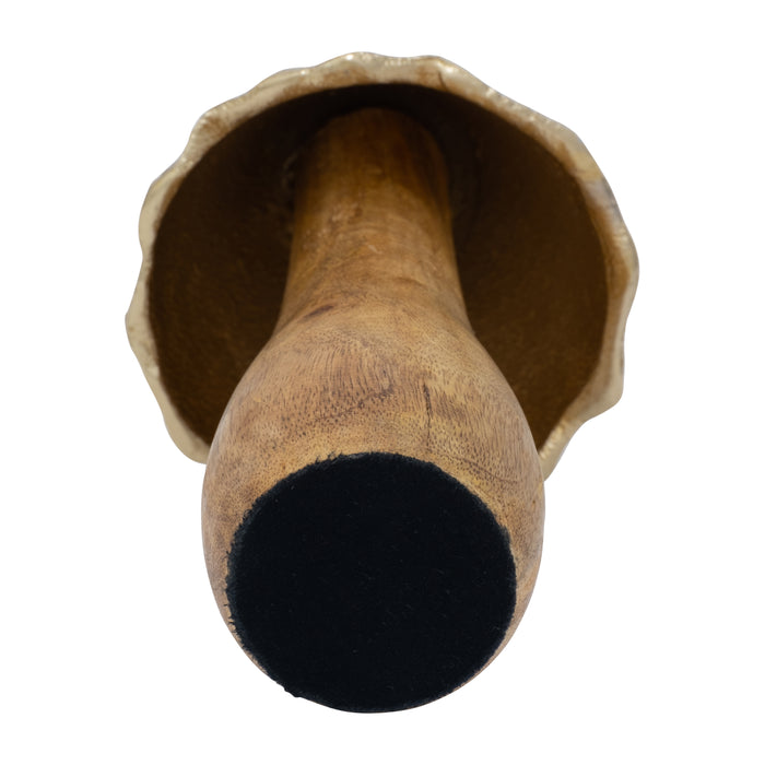 Wood 8\" Mushroom with Metal Top - Gold