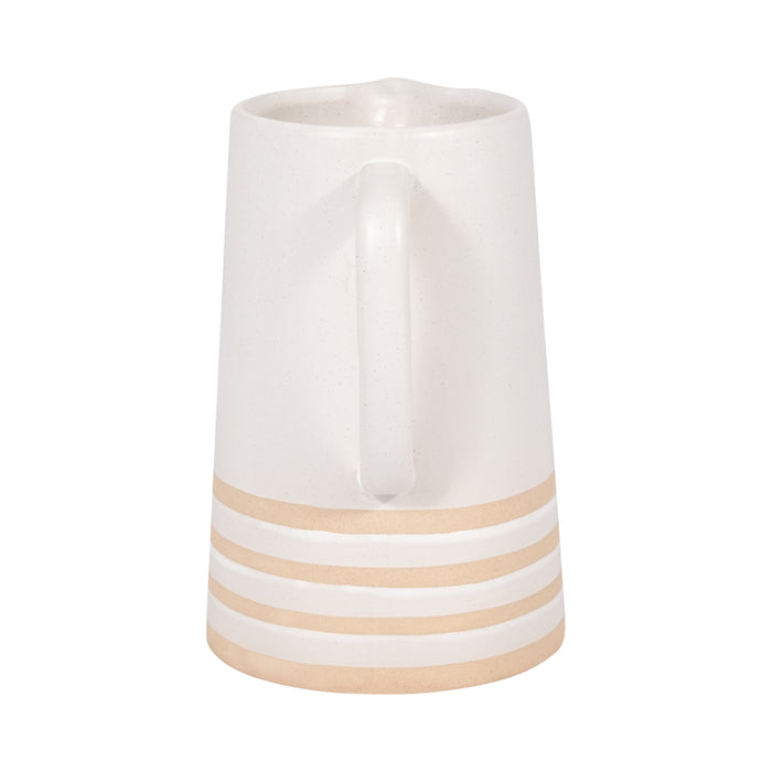 Ceramic 8\" Pitcher with Lines - Ivory